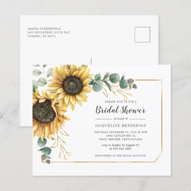 Budget Sunflower Eucalyptus Floral Bridal Shower (Front/Back)