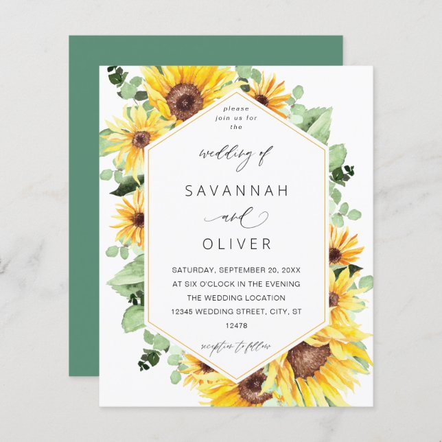 Budget Sunflower & Eucalyptus MOD Floral Wedding (Front/Back)