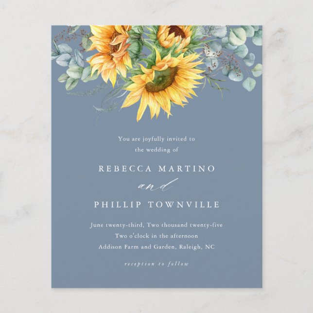 Budget Sunflower Eucalyptus Wedding Invitation (Front)
