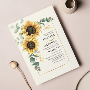 Budget Sunflower Eucalyptus Wedding Invitation