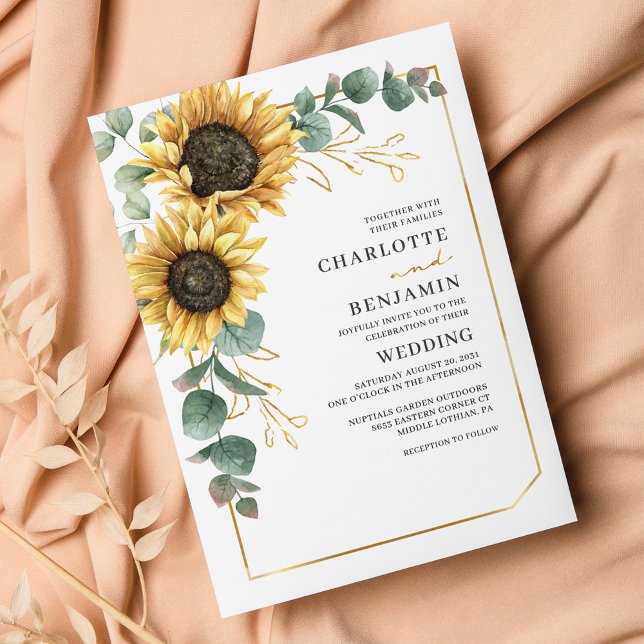 Budget Sunflower Eucalyptus Wedding Invitation Flyer (Creator Uploaded)