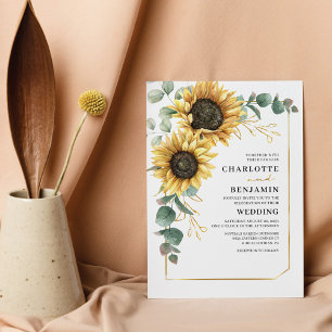 Budget Sunflower Eucalyptus Wedding Invitation Flyer
