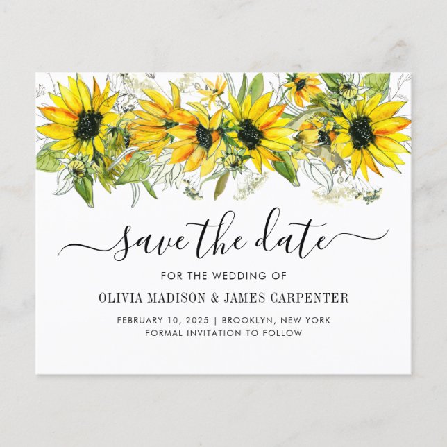Budget Sunflower Floral Fall Wedding Save the Date (Front)