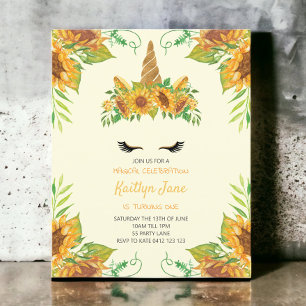 BUDGET Sunflower Floral Unicorn Yellow Invitation