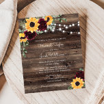 Budget Sunflower Roses Wood Wedding Invitation<br><div class="desc">This rustic sunflower and burgundy roses wood with string lights wedding invitation is perfect for a country barn or ranch wedding. This invitation features watercolor yellow sunflowers with burgundy roses and baby's breath and sage eucalyptus greenery. This is a perfect colour scheme for a late summer or fall wedding Make...</div>