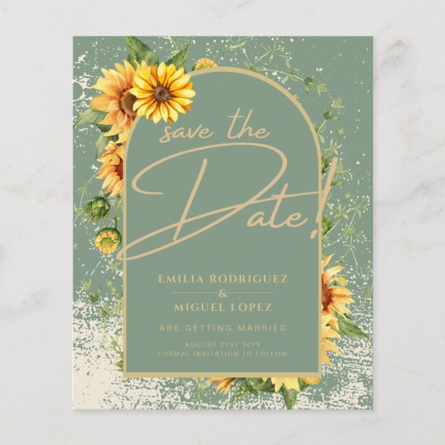 BUDGET Sunflower Sage Wedding Save The Date Flyer (Front)