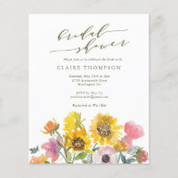 Budget Sunflower Watercolor Script Bridal Shower