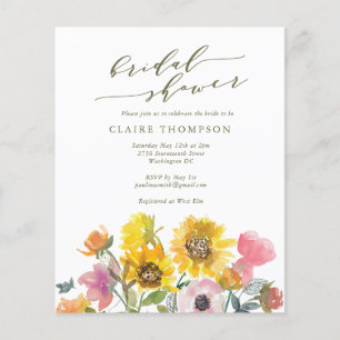 Budget Sunflower Watercolor Script Bridal Shower
