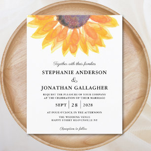 Budget Sunflower Watercolor Wedding Invitation