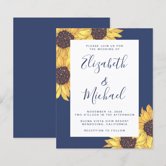 Budget Sunflower Watercolor Wedding Invitation (Front/Back)