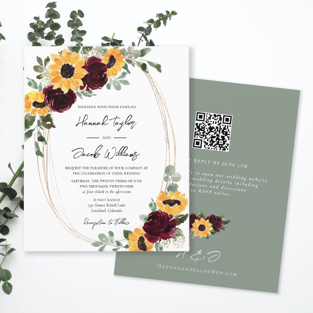 Budget Sunflower Wedding QR Code RSVP Invite (Creator Uploaded)