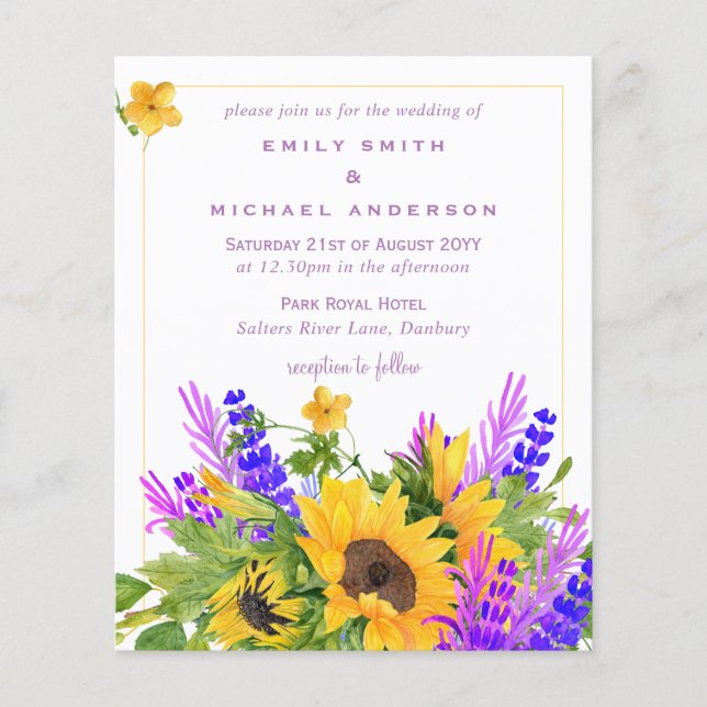Budget Sunflower Wedding Theme Lavender Purple (Front)