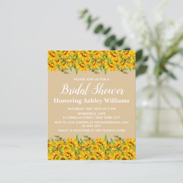 Budget Sunflowers Bridal Shower Invitation Simple (Standing Front)