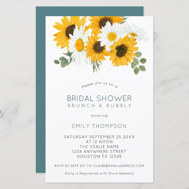 Budget Sunflowers Brunch Bridal Shower Invitation (Front/Back)