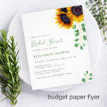 Budget sunflowers eucalyptus bridal shower invite flyer<br><div class="desc">Rustic elegant watercolor eucalyptus leaves and sunflowers bridal shower modern BUDGET affordable invitation FLYER with a chic green typography script. PLEASE READ THIS BEFORE PURCHASING! This is a budget affordable card printed on a FLYER. Please note that BUDGET PAPER IS THIN - You can upgrade to have this card printed...</div>