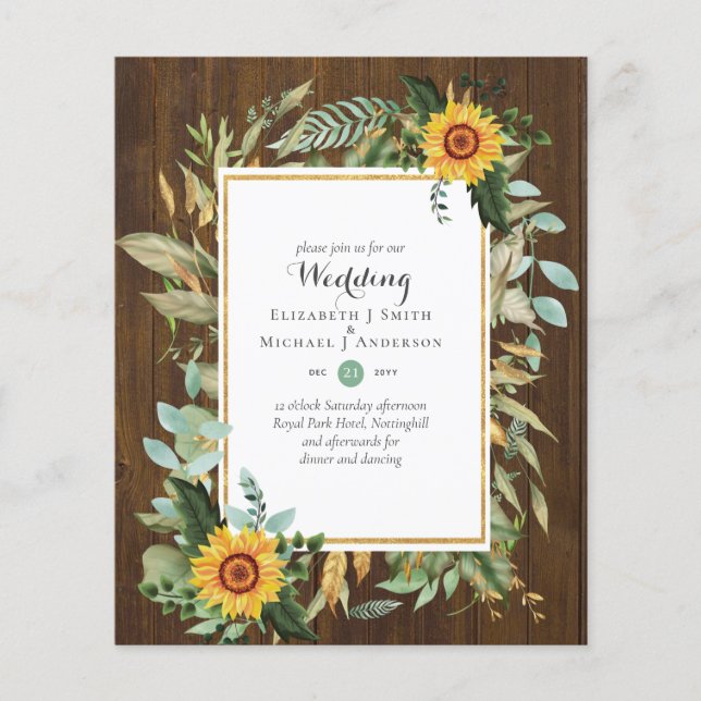 BUDGET Sunflowers Eucalyptus Greenery Wedding Flyer (Front)