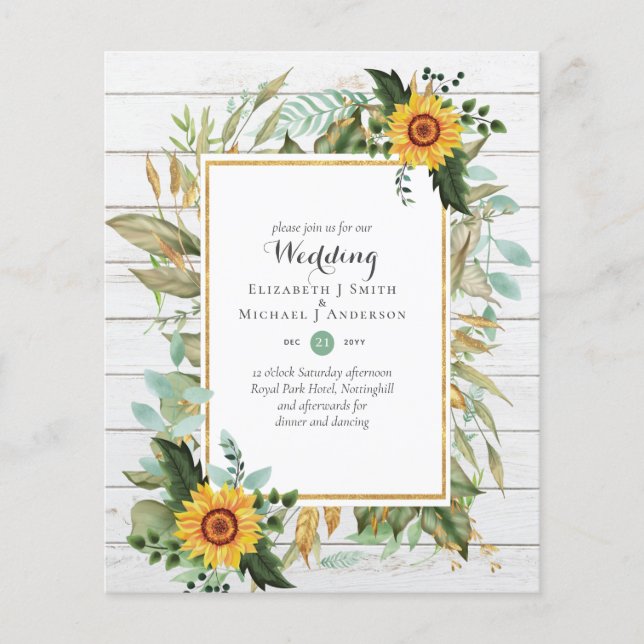 BUDGET Sunflowers Eucalyptus Greenery Wedding Flyer (Front)