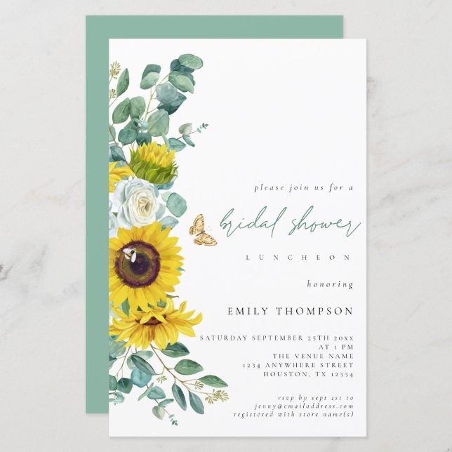 Budget Sunflowers Eucalyptus Peonies Bridal Shower (Front/Back)