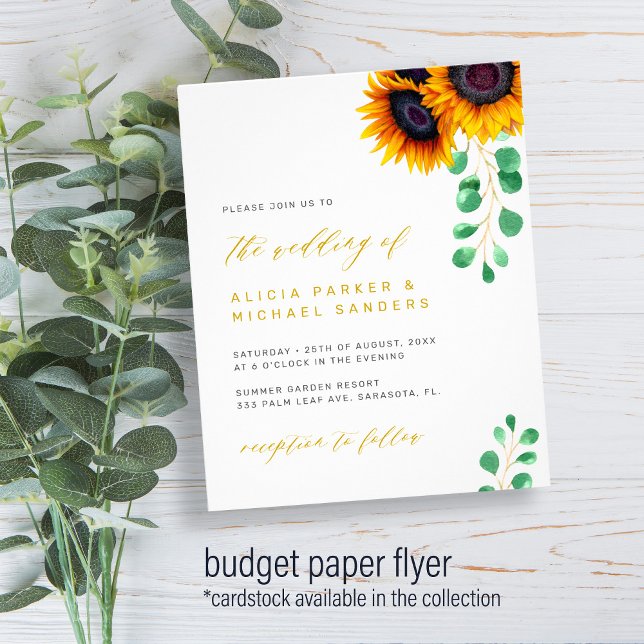Budget sunflowers eucalyptus wedding invitation flyer (Creator Uploaded)