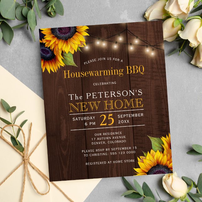 Budget sunflowers fall housewarming bbq invitation (Creator Uploaded)