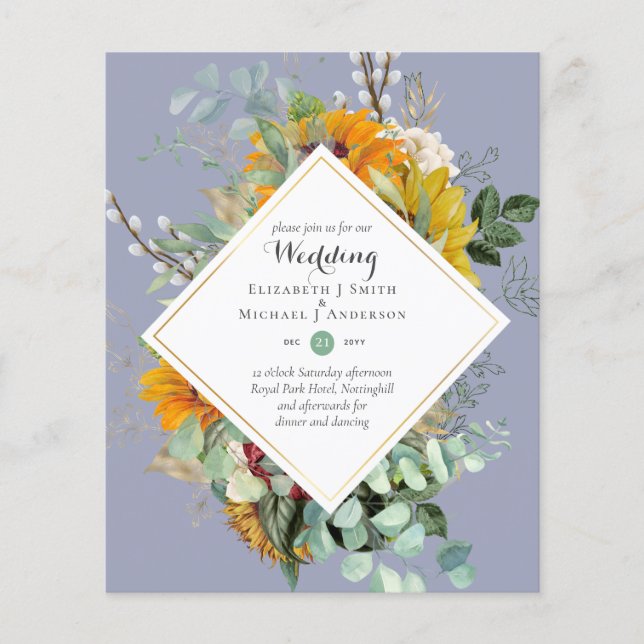 Budget Sunflowers Greenery Wedding Invites Flyer (Front)