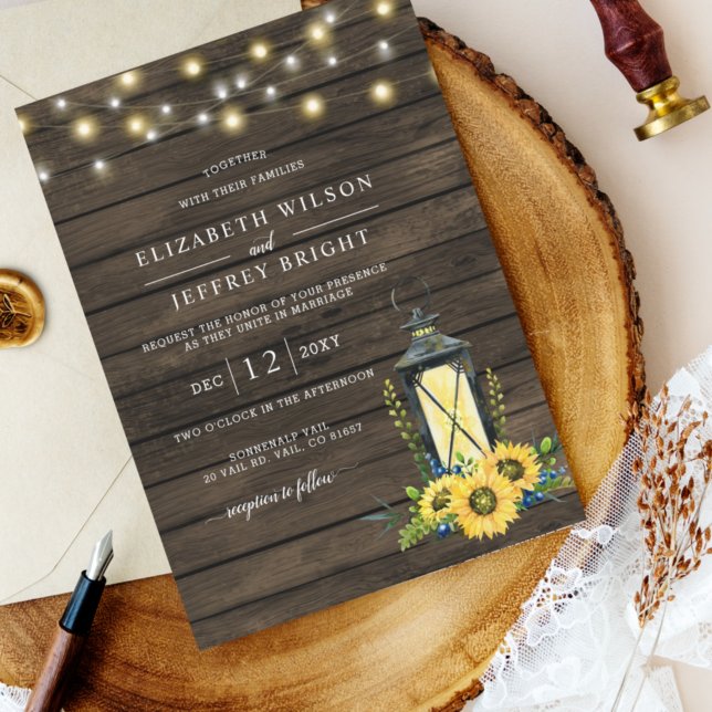 Budget Sunflowers Lantern Wedding Invitation (Creator Uploaded)