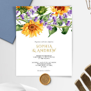 Budget Sunflowers & Lavender Wedding Invitation