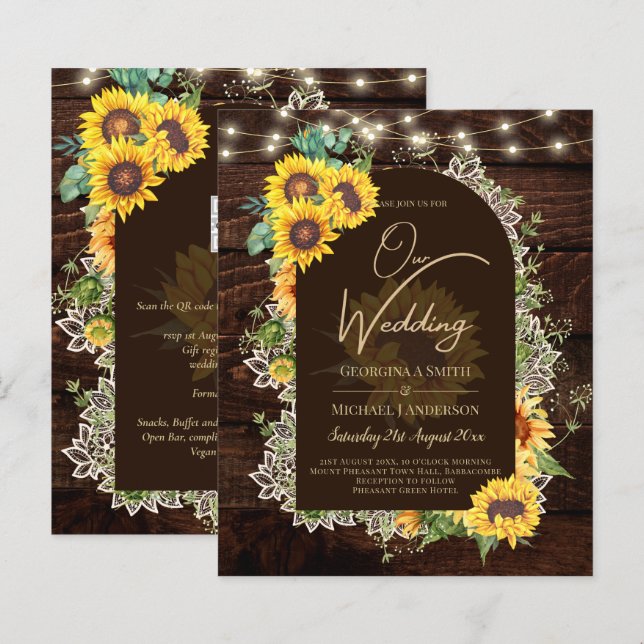 BUDGET Sunflowers Lights Lace Wedding INVITE (Front/Back)