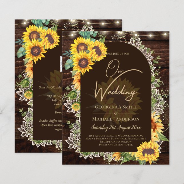 BUDGET Sunflowers Lights Lace Wedding INVITE (Front/Back)