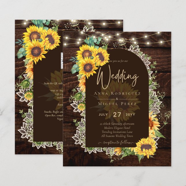 BUDGET Sunflowers Lights Lace Wedding INVITE (Front/Back)