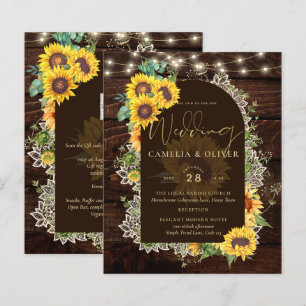BUDGET Sunflowers Lights Lace Wedding INVITE