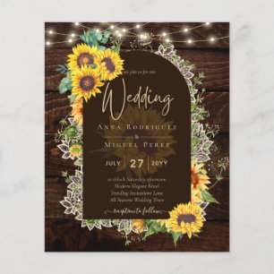 BUDGET Sunflowers Lights Lace Wedding INVITE Flyer