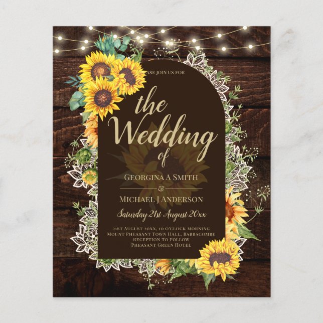 BUDGET Sunflowers Lights Lace Wedding INVITE Flyer (Front)