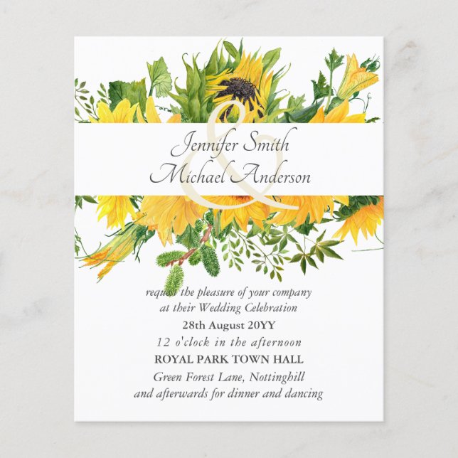 Budget Sunflowers Modern Wedding Ampersand (Front)