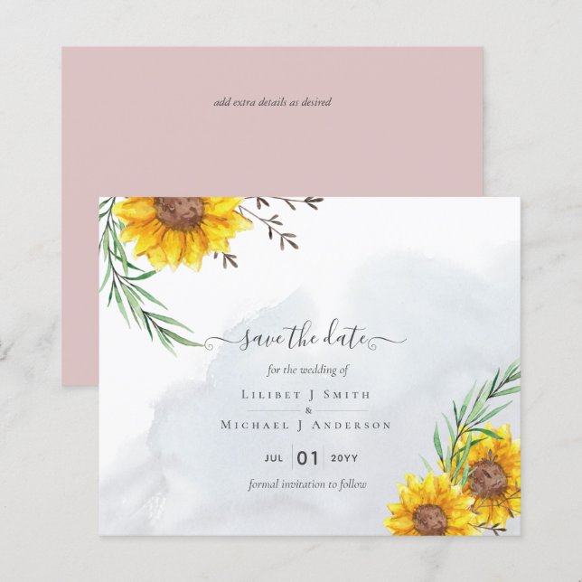 Budget Sunflowers Rustic Woodland Garden Save Date (Front/Back)