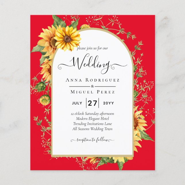 BUDGET Sunflowers Wedding Invite QR Code RSVP  Flyer (Front)