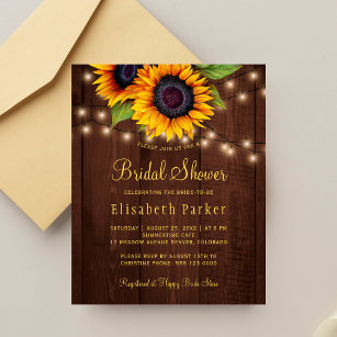 Budget sunflowers wood bridal shower invitation