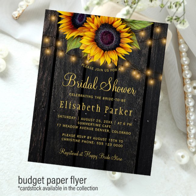 Budget sunflowers wood bridal shower invitation flyer (Creator Uploaded)