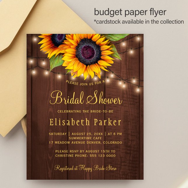 Budget sunflowers wood bridal shower invitation flyer (Creator Uploaded)
