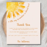 Budget Sunshine Baby Shower Thank You<br><div class="desc">This budget baby shower thank you card features the text "A little ray of sunshine is almost here!" with a yellow watercolor sun on a cream background. Perfect for a gender-neutral baby shower. Easily customisable. Use the Design Tool to change the text size, style, or colour. Because we create our...</div>