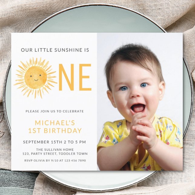 Budget Sunshine Boy's First Birthday Party Invite (Creator Uploaded)