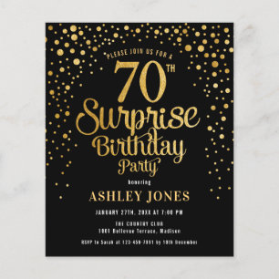Budget Surprise 70th Birthday Black & Gold Invite Flyer