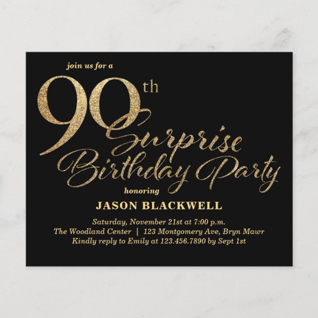 Budget Surprise 90th Birthday Party Invitation (Front)