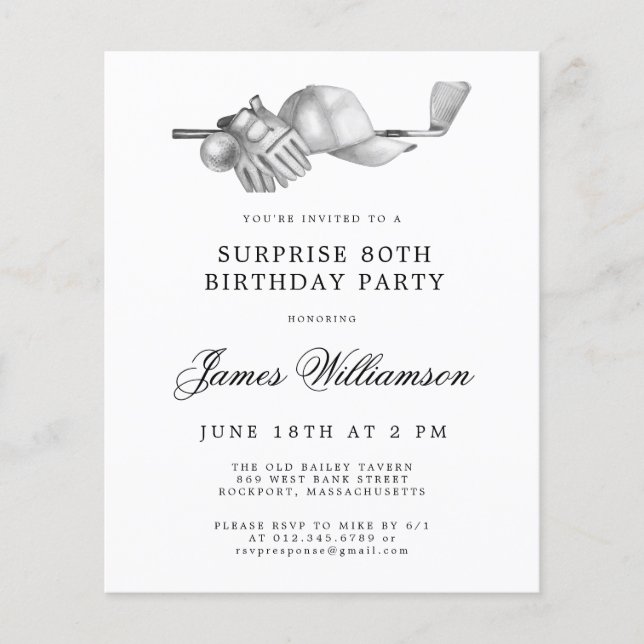 BUDGET Surprise Golf 80th Birthday Invitation (Front)