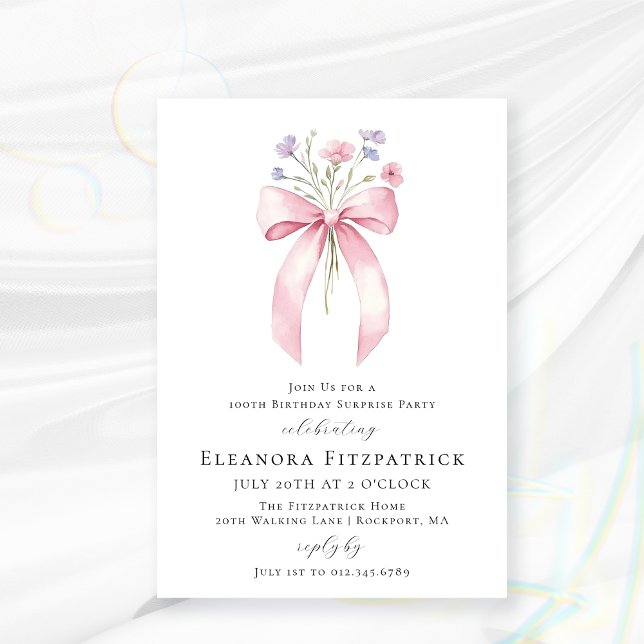 BUDGET SURPRISE PARTY 100th Birthday Bow Invite (Creator Uploaded)