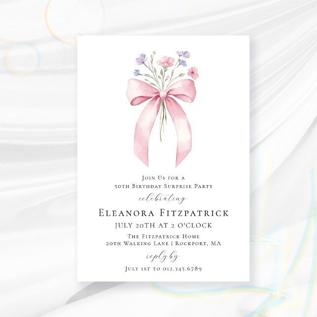 BUDGET SURPRISE PARTY 50th Birthday Bow Invite (Creator Uploaded)