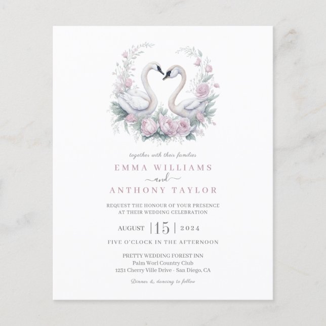 Budget Swan couple Wedding Invitation (Front)