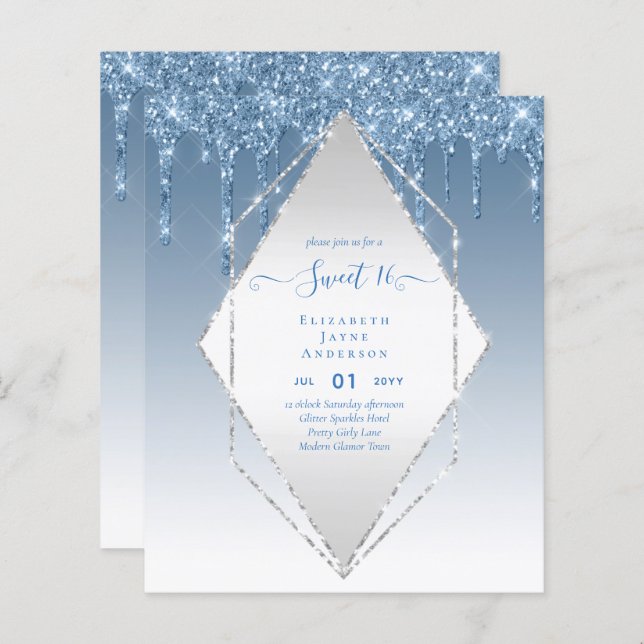 BUDGET SWEET16 Dripping Glitter Glamour Invit (Front/Back)