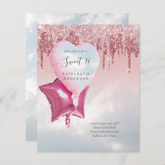 BUDGET Sweet16 Glitter Glamour Girly Balloons Invi (Front/Back)