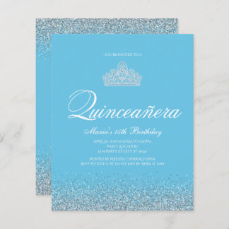 Budget Sweet 15, Light Blue Quinceanera Invitation